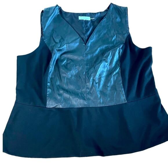 Calvin Klein Black pointe top with leather front 2X q - Picture 1 of 6